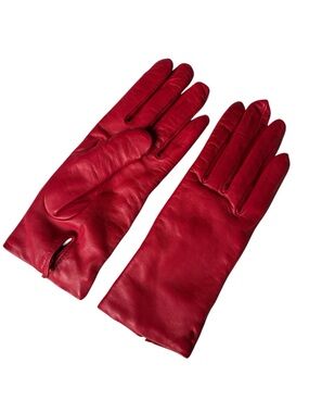 Women's Red Genuine Leather & Cashmere Gloves Made in Italy Size 7